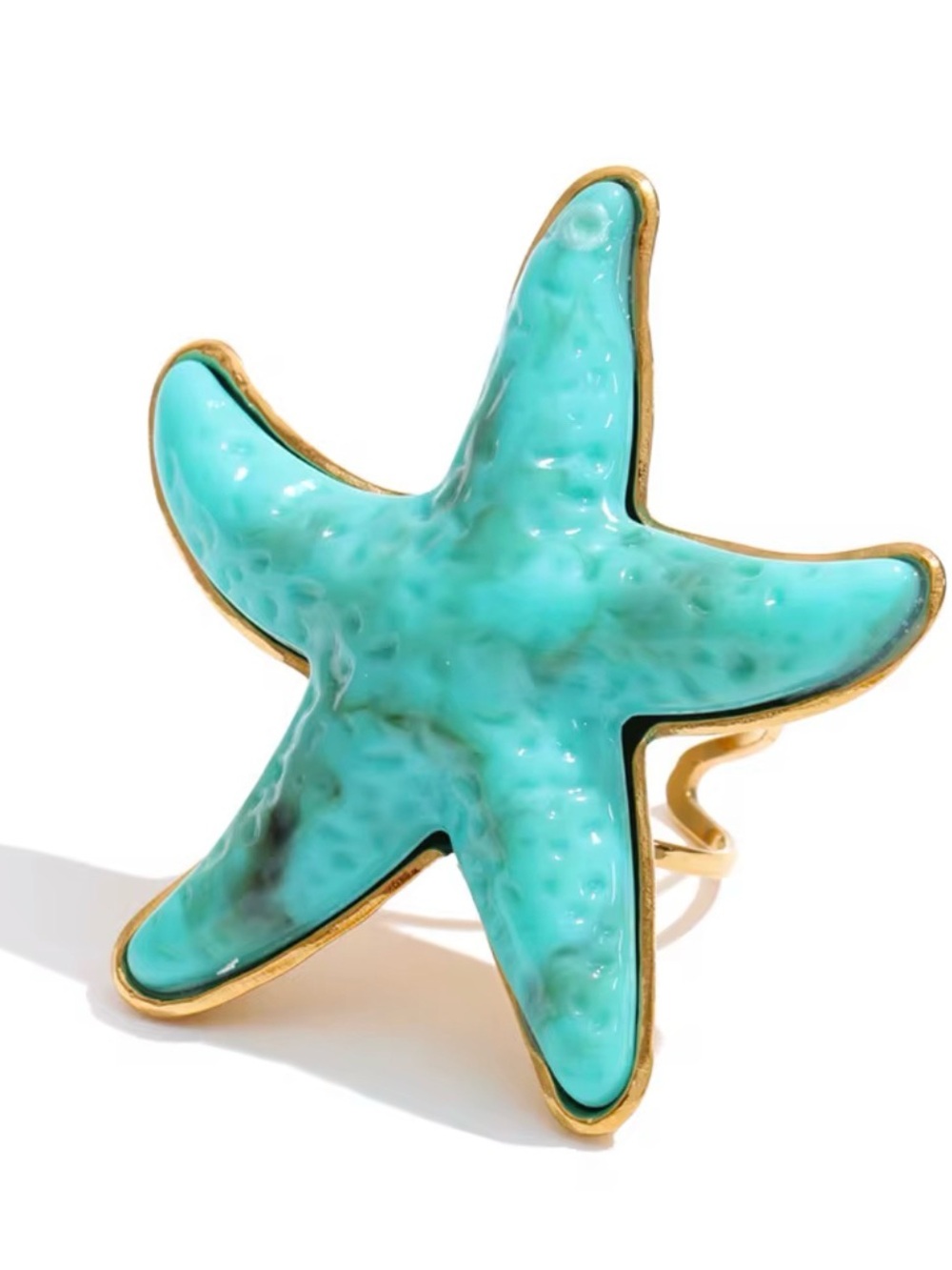 Turquoise & Red Starfish Statement Rings - Gold Trim - Picture 3 of 4
